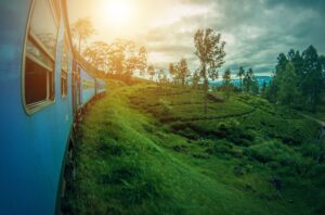 train in sri lanka with the sunset